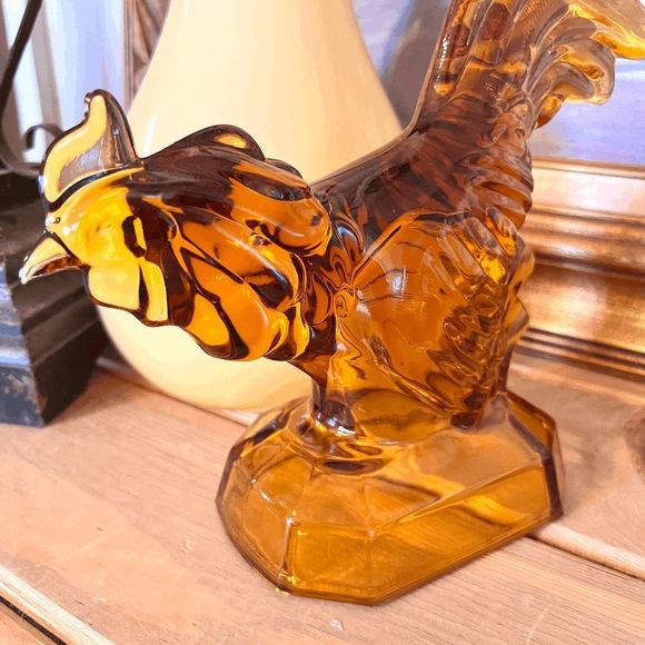 Vintage L.E. Smith Amber Roaster Heavy Glass Book End - Picture 3 of 6